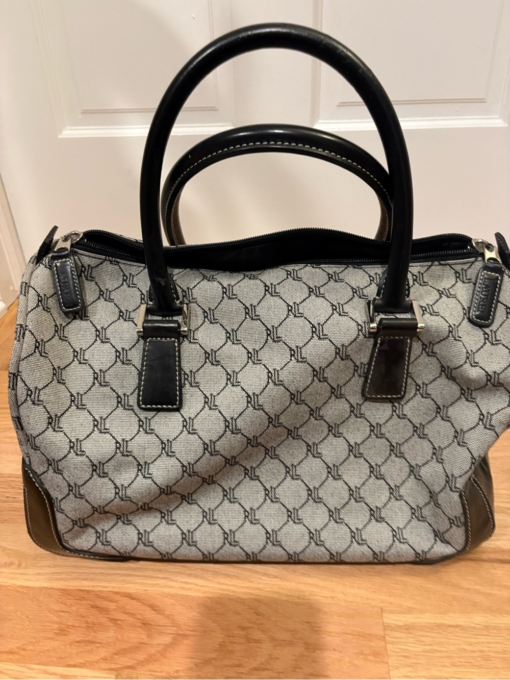 Ralph Lauren Pattern Black & Gray Satchel Handbag